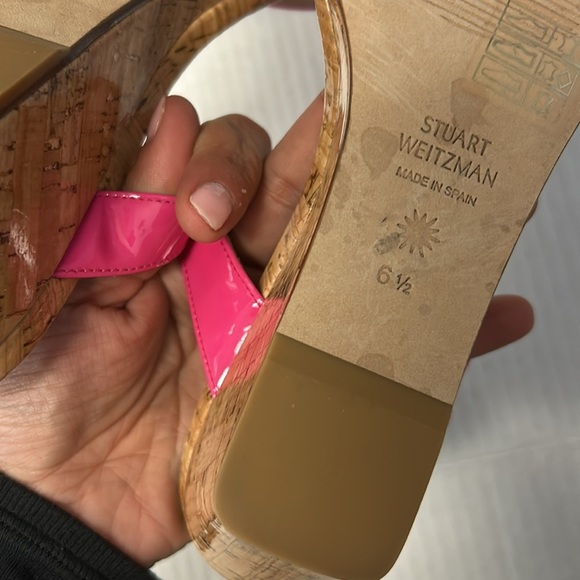 Stuart Weitzman Aleena 50 Hot Pink Cork Wedge Slide Sandals - Picture 5 of 5